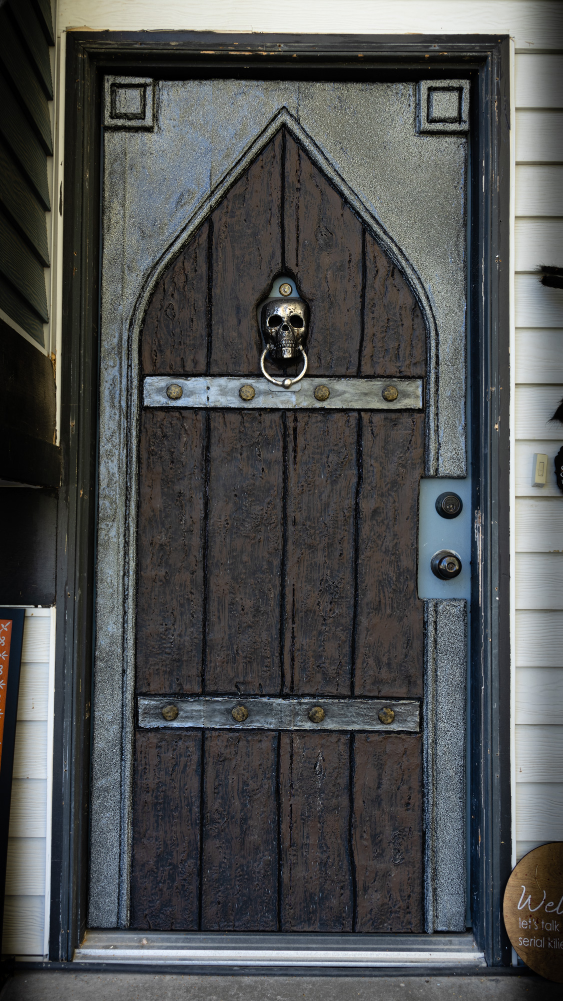 finished haunted castle door attached to house door